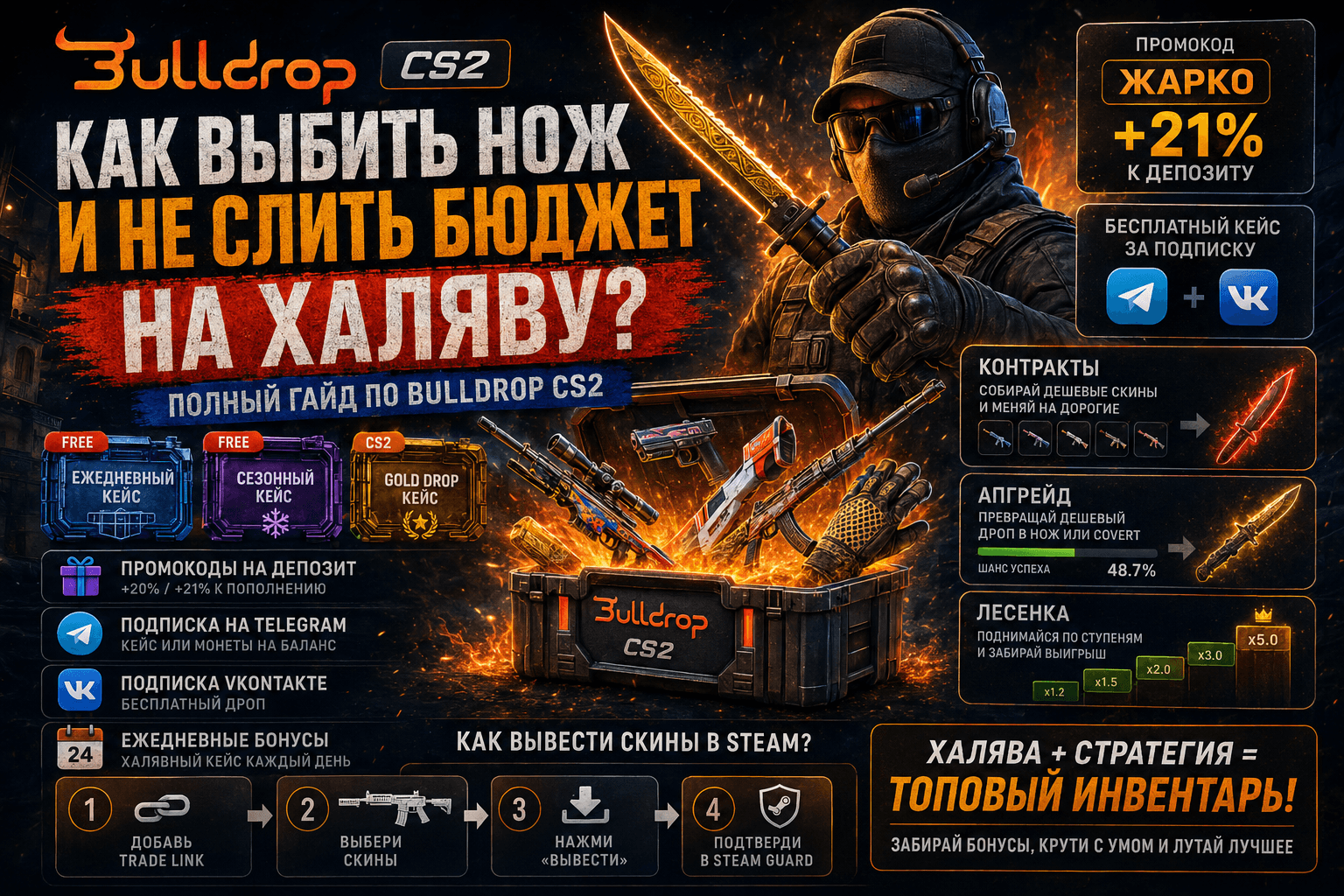 Как выбить нож в CS2 без слива бюджета? Гайд по халяве на Bulldrop