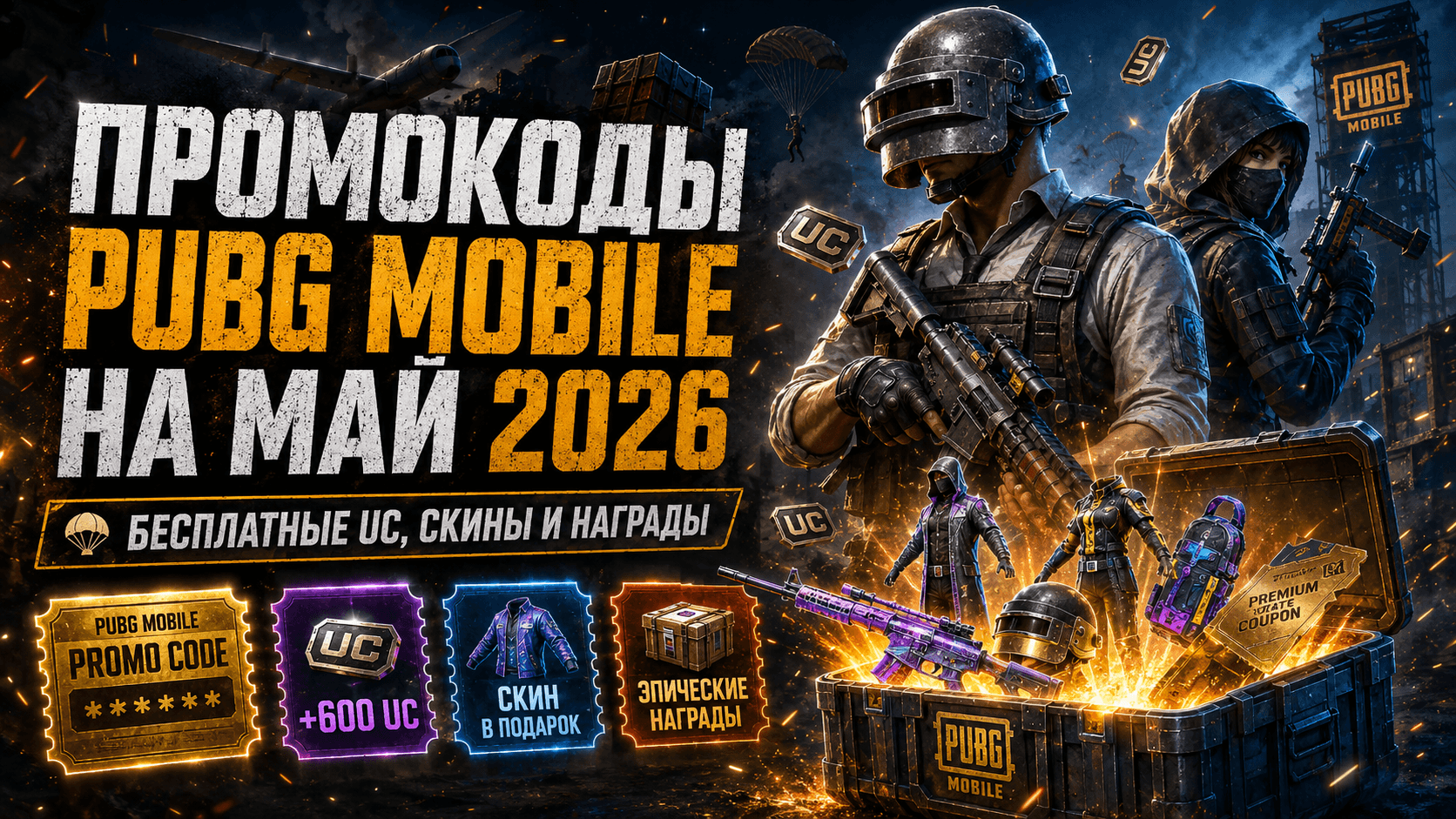 Промокоды PUBG Mobile на май 2026 — бесплатные UC, скины и награды