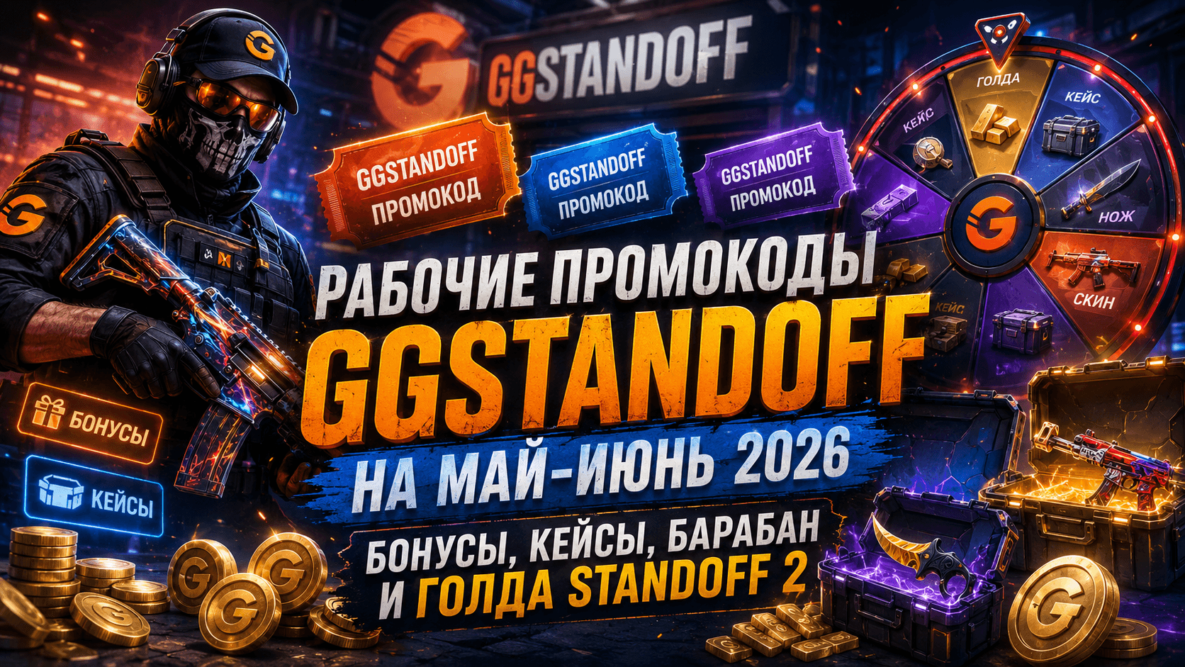 Рабочие промокоды GGSTANDOFF на май-июнь 2026: бонусы, кейсы, барабан и голда Standoff 2